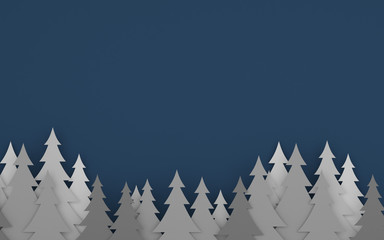 Poster - paper art scene of pine tree on flat background,Minimal concept of forest,3D rendering