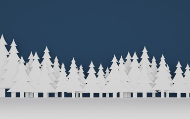 Poster - paper art scene of pine tree on flat background,Minimal concept of forest,3D rendering