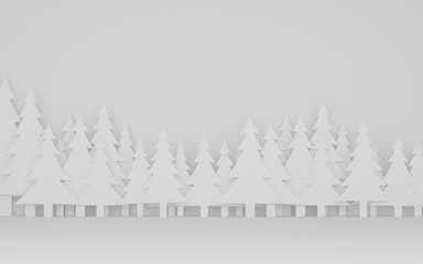 Poster - paper art scene of pine tree on flat background,Minimal concept of forest,3D rendering
