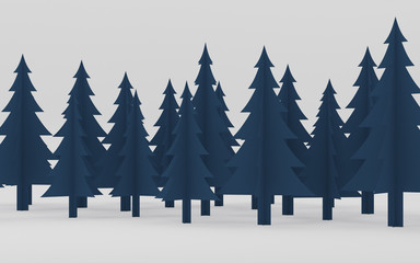 Poster - paper art scene of pine tree on flat background,Minimal concept of forest,3D rendering