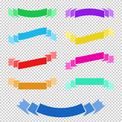 Wall Mural - Set of flat colored ribbons isolated banners on a transparent background