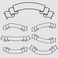 Wall Mural - Set of flat isolated silhouettes of an empty ribbon banners with a black outline on a transparent background