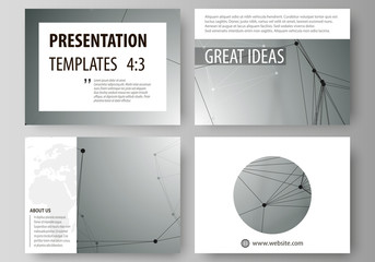 Set of business templates for presentation slides. Abstract vector layouts in flat design. Geometric background, connected line and dots. Molecular structure. Scientific, medical, technology concept.