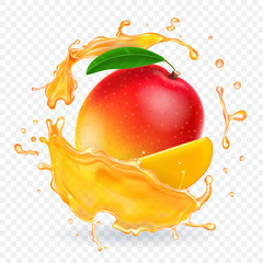 Wall Mural - Mango juice splash realistic illustration