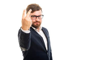 Wall Mural - Portrait of business man showing number two with fingers.