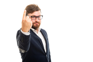 Wall Mural - Portrait of business man showing number one with finger.