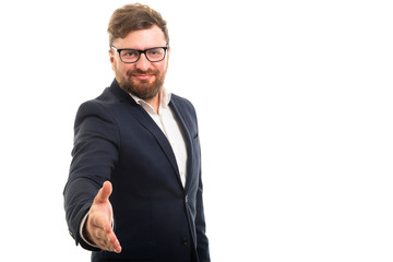 Wall Mural - Portrait of business man offering handshake.
