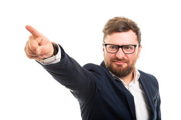 Wall Mural - Portrait of business man showing get out gesture.