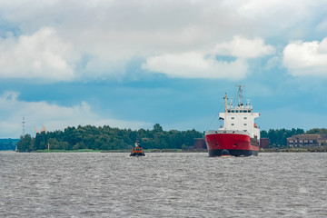 Red cargo ship