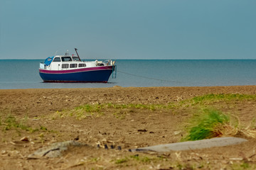 Wall Mural - Small blue passenger ship