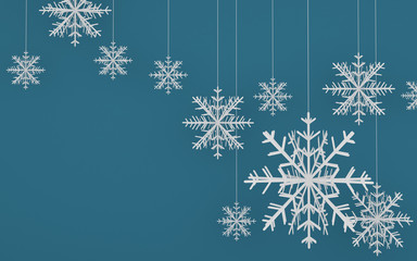 Poster - Paper art scene of snow flake on pastel background,Minimal concept of forest in the night,Idea for Xmas card,3D rendering