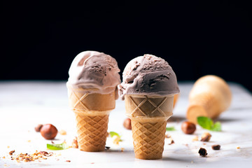 Wall Mural - hazelnut choccolate ice cream on wafle cone