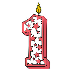 Sticker - cute number one candle with stars pattern