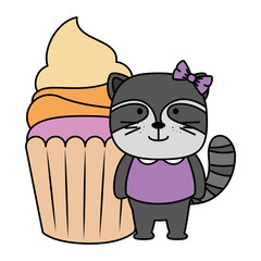 Poster - sweet cupcake with cute raccoon