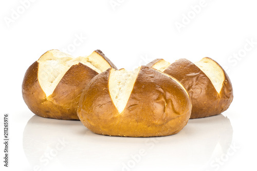 Fotografie, Obraz Fresh Bavarian bread buns set isolated on white background three baked loaves