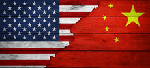 USA / China / Beziehungen / Konflikt / Flaggen