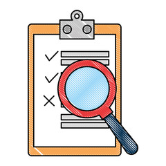 Sticker - clipboard checklist with magnifying glass vector illustration design