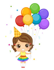 Sticker - Kid Girl Rainbow Birthday Balloons Illustration