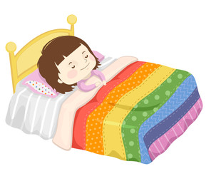 Kid Girl Sleep Bed Rainbow Blanket Illustration