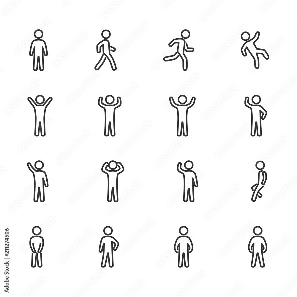 Vector image set of posture people line icons. - obrazy, fototapety, plakaty 