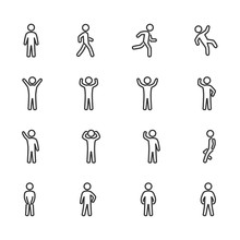 Vector Image Set Of Posture People Line Icons.