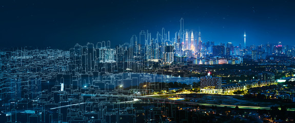 Poster - Sketch and real mix urban cityscape scene , development and real estate business concept , mixed media .