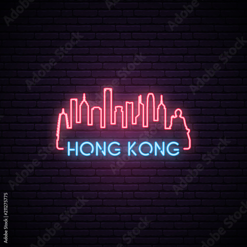 Fotomural Concept neon skyline of Hong Kong city
