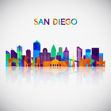 San Diego Skyline Silhouette In Colorful Geometric Style. Symbol For Your Design. Vector Illustration.