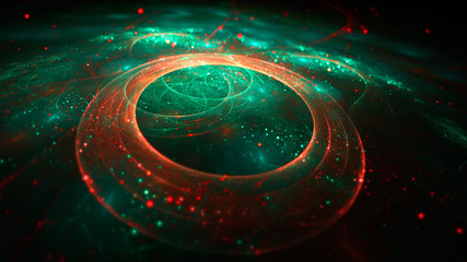 Poster - abstract 3d fractal colorful circles illustration in cyan and red color
