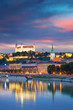 Bratislava. Cityscape image of Bratislava, capital city of Slovakia during twilight blue hour.