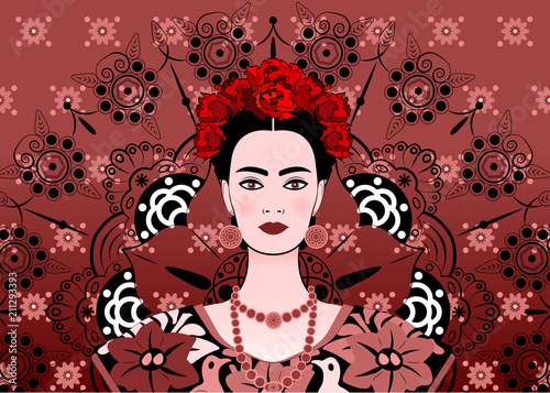 Fotomural Portrait of the young beautiful mexican woman with a traditional hairstyle