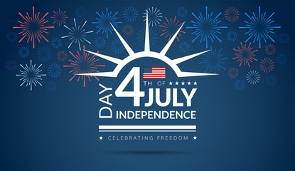 Happy 4th of July Independence Day USA blue background with the United States flag and 4th of July typography - vector