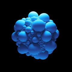 Poster - 3d render abstract geometry shape, covered with sphere with random scale. Cloned sphere objects on primitive surface. Isolated.