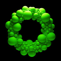 Poster - 3d render abstract geometry shape, covered with sphere with random scale. Cloned sphere objects on primitive surface. Isolated.