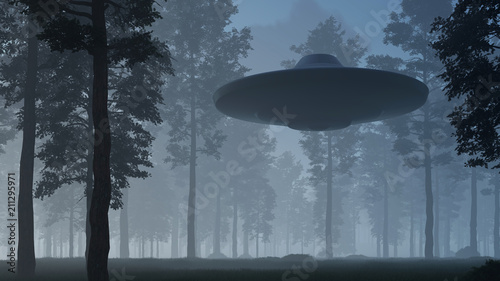 Cuadros en Lienzo 3d illustration contact with UFO in the forest