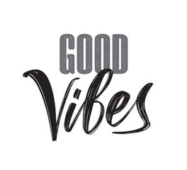 vector illustration: hand lettering composition of good vibes on white background.