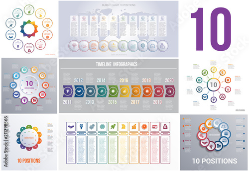 Fotografía Set 8 universal templates elements Infographics conceptual cyclic processes for 10 positions possible to use for workflow, banner, diagram, web design, timeline, area chart,number options