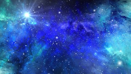 flying in space through stars and nebulas. 4k animated footage of space and travel