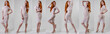 Collage snap sexy redhead women in white dress. Young beautiful models, on gray background with no retouching