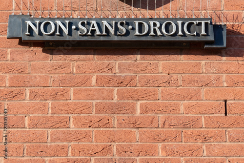 Sign On Brick Wall Stating Non Sans Droict Meaning Not Without Right And The Motto Of William Shakespeare Buy This Stock Photo And Explore Similar Images At Adobe Stock Adobe Stock