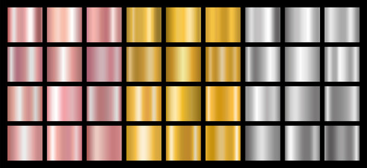 Wall Mural - Gold, silver and bronze gradients set. Vector