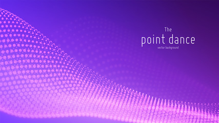 Poster - vector abstract violet particle wave, points array, shallow depth of field. futuristic illustration.