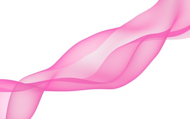 Abstract pink wave. Raster air background. Bright pink ribbon on white background. Pink scarf. Abstract smoke. 3D illustration