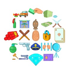 Poster - Delinquency icons set. Cartoon set of 25 delinquency vector icons for web isolated on white background