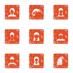 Poster - Female icons set. Grunge set of 9 female vector icons for web isolated on white background