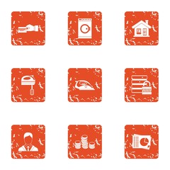 Poster - Residential building maintenance icons set. Grunge set of 9 residential building maintenance vector icons for web isolated on white background