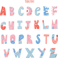 colorful geometric tribal font for invitation, children cards in geometric style.