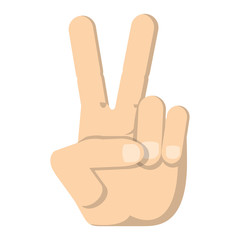 Canvas Print - Hand with two fingers up in the peace or victory symbol icon over white background, vector illustration