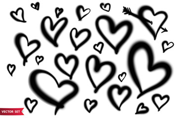 Poster - Vector set of hand drawn airbrush symbols. Various shape and size hand drawn hearts