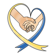 Canvas Print - World down syndrome day ribbon with holding hands over white background, vector illustration